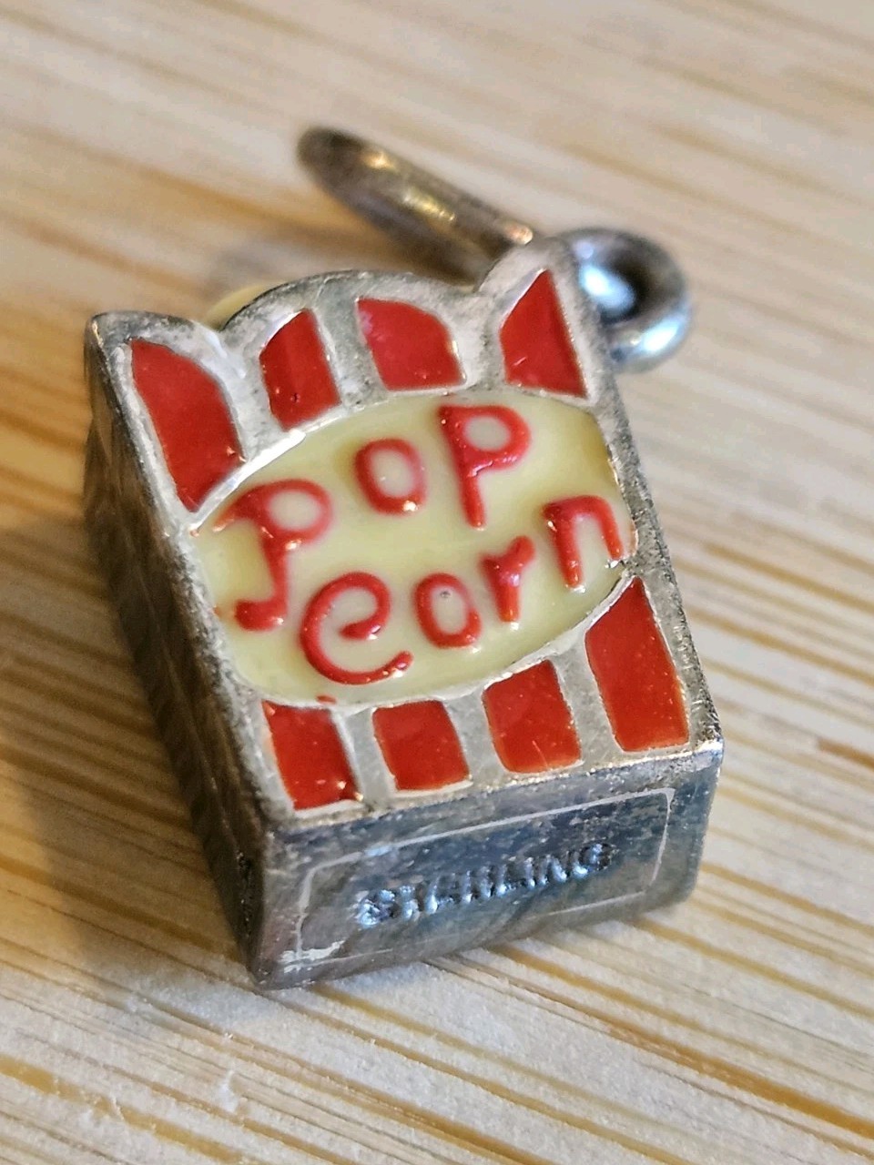 Sterling Silver Popcorn Charm For Movie Lovers 3D 925