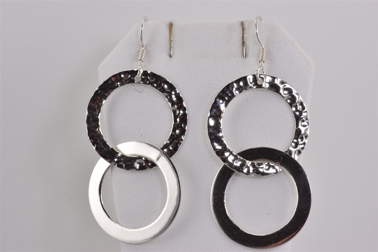 Sterling Silver 49mm x 30mm Textured Double Circle Ring 925 Hook Earrings Mex