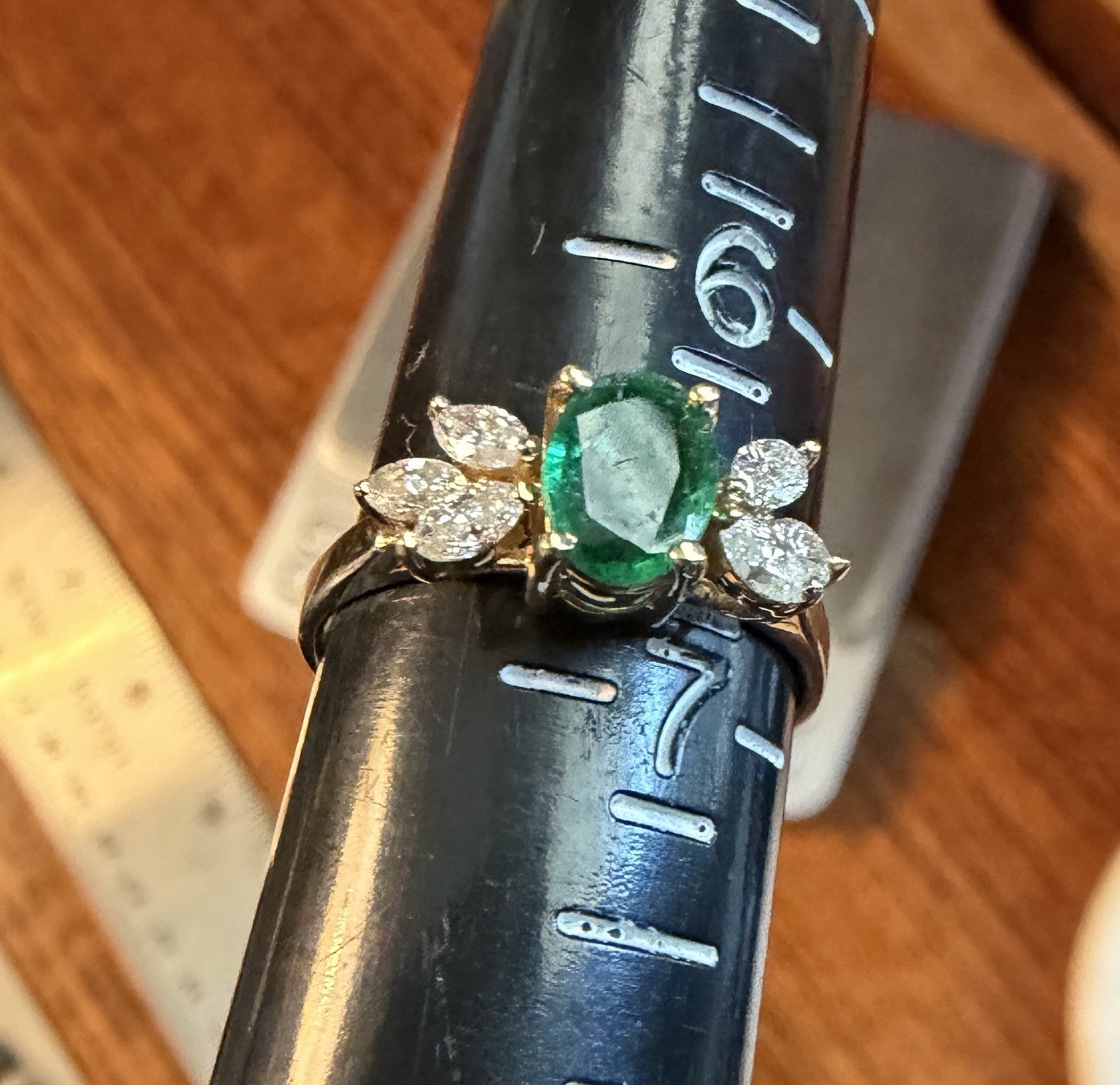 14k Yellow Gold Emerald Diamond Ring