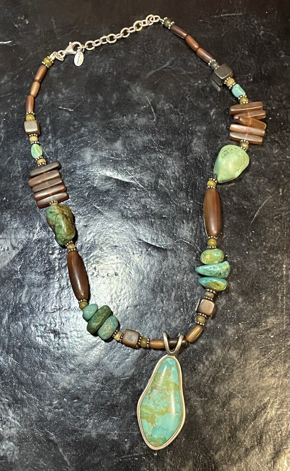 Barse 925 Sterling Silver Turquoise Beaded Pendant Signed Vintage Necklace chain