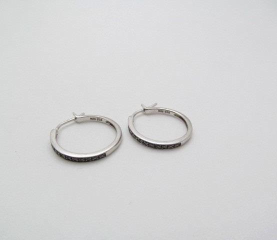 925 Sterling Silver Oxidized Black Micro Bead 2.25mm Wide Hoop Earrings .75 In