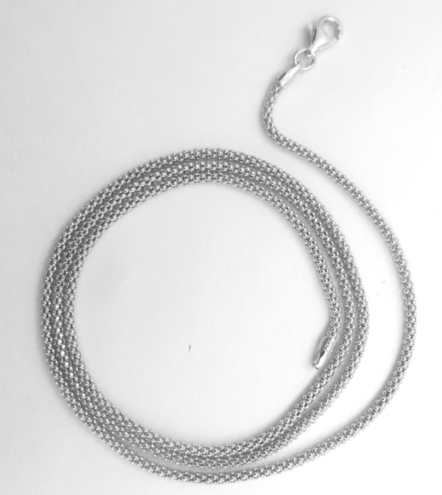 Pop-corn Chain 1.9mm Rhodium over Sterling Silver Necklace. 14,16,18,20,22,24,30