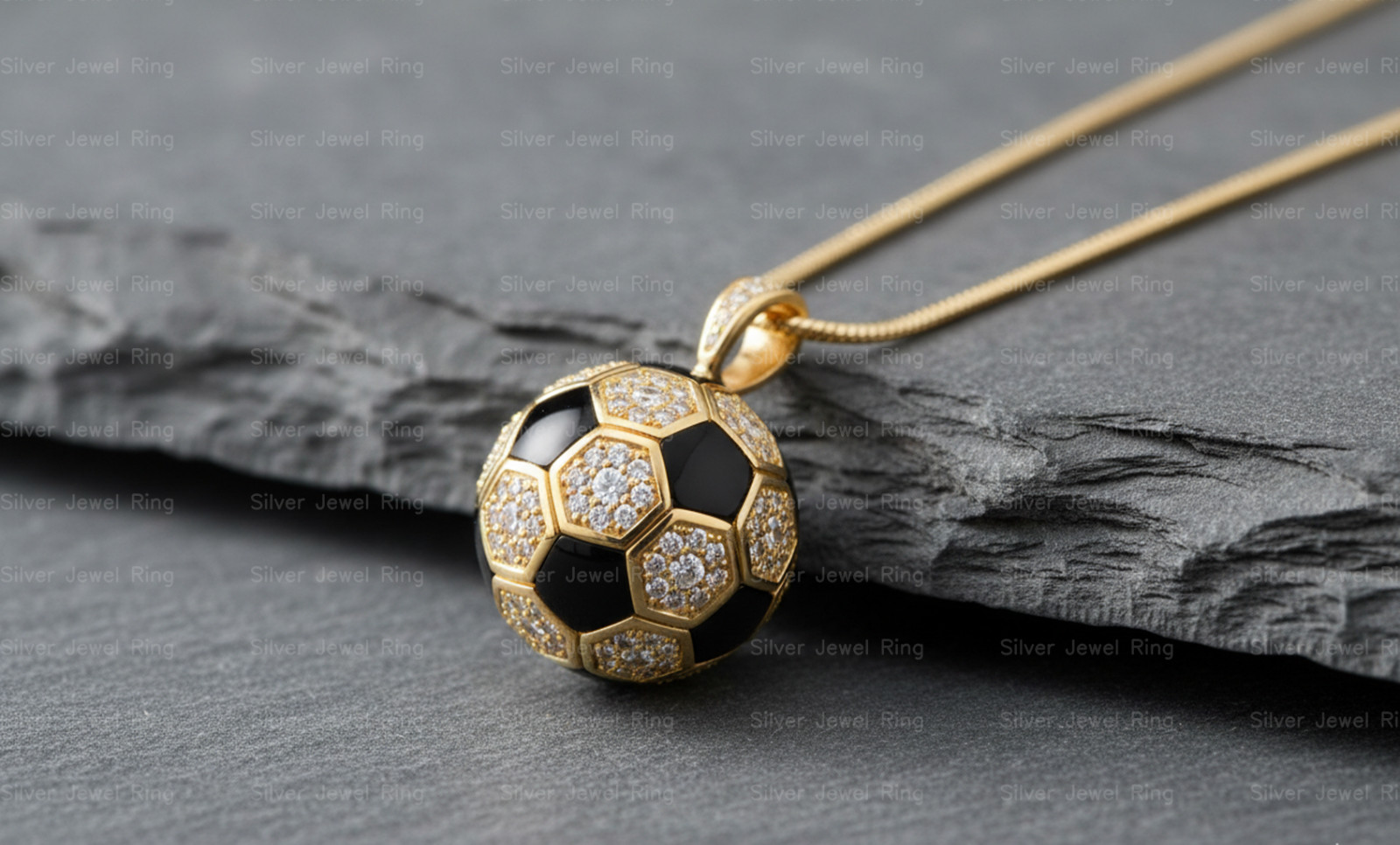 Silver Jewel Ring Football Diamond Necklace 925 Sterling Silver Gold Plated
