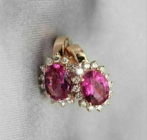 6 Ctw Oval Cut Created Ruby Huggie Drop Earrings Silver 14K Rose Gold Plated