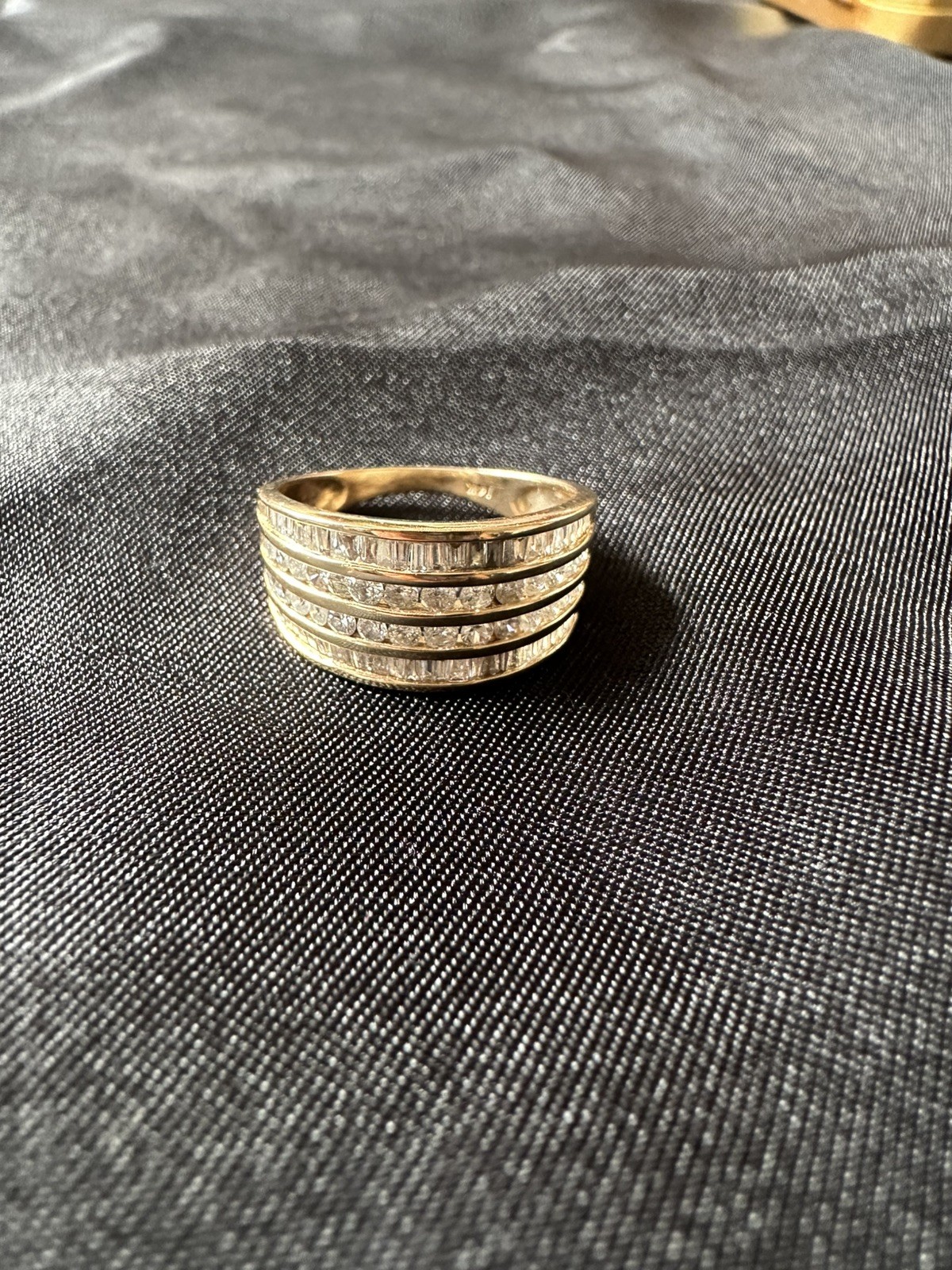 14K Yellow Gold Multi Row Diamond Wide Band Ring 1.00 CTW Channel Set Size 7