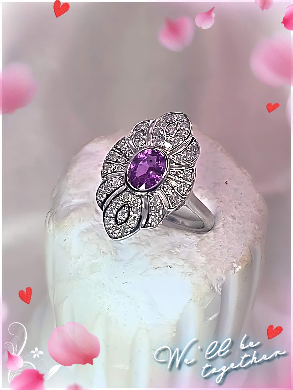 ​💗 Natural Pink Ceylon Sapphire & Diamond Contemporary Art Deco Ring In 14ct…