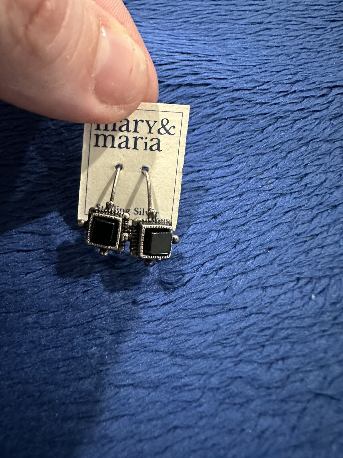 Mary And Maria Sterling Silver 925 Square Black Onyx Dangle Earrings, .75in Long