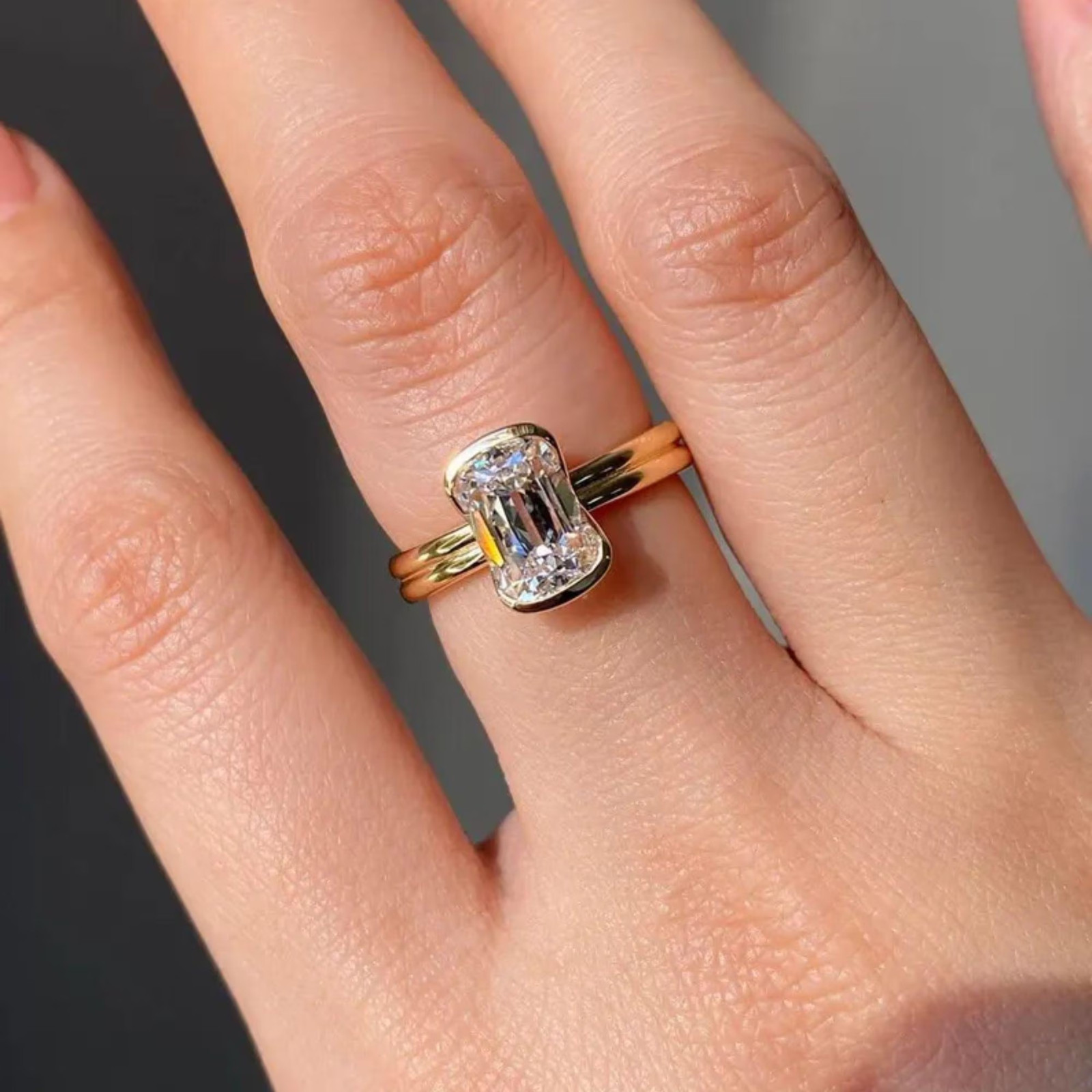2 Carat Emerald Cut Lab Created Diamond Solitaire Ring | 14k Solid Yellow Gold