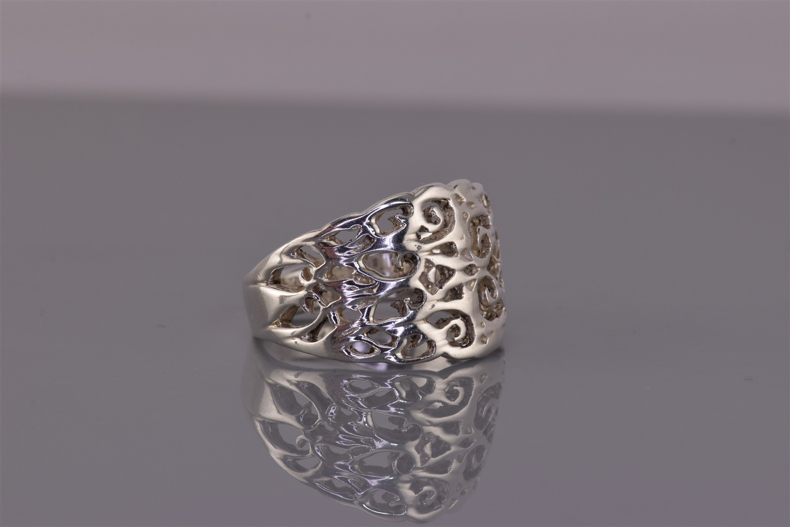 Sterling Silver 15mm Openwork Swirl Scrolling Solid Tapered Band Ring 925 Sz: 9