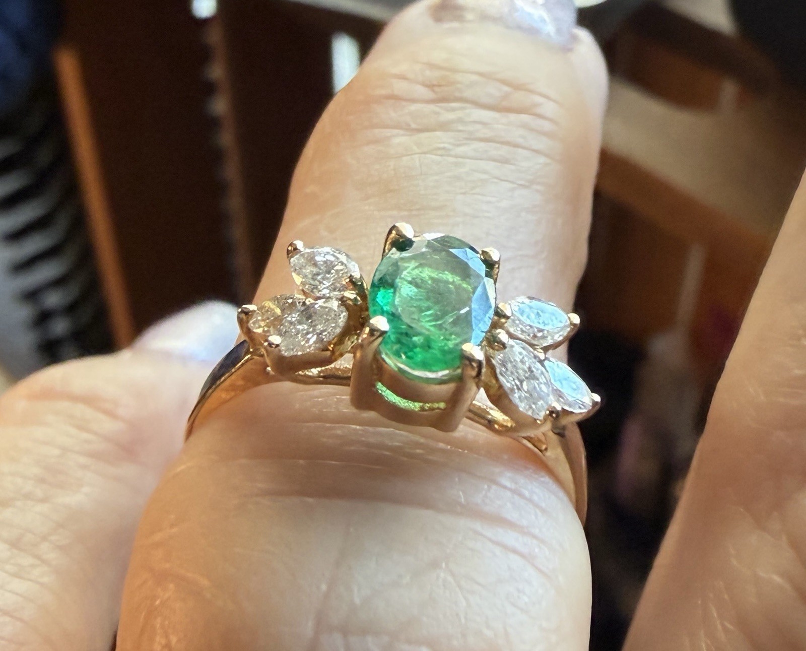 14k Yellow Gold Emerald Diamond Ring