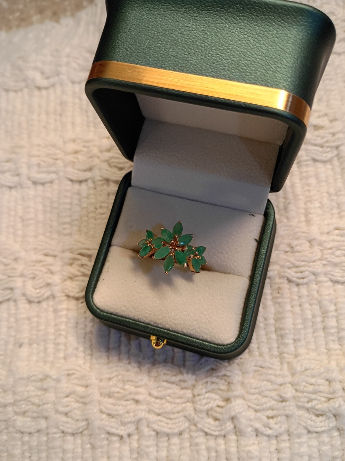 14kt Gold Women’s Marquis Cut Emerald Floral Design Ring Size 8.5