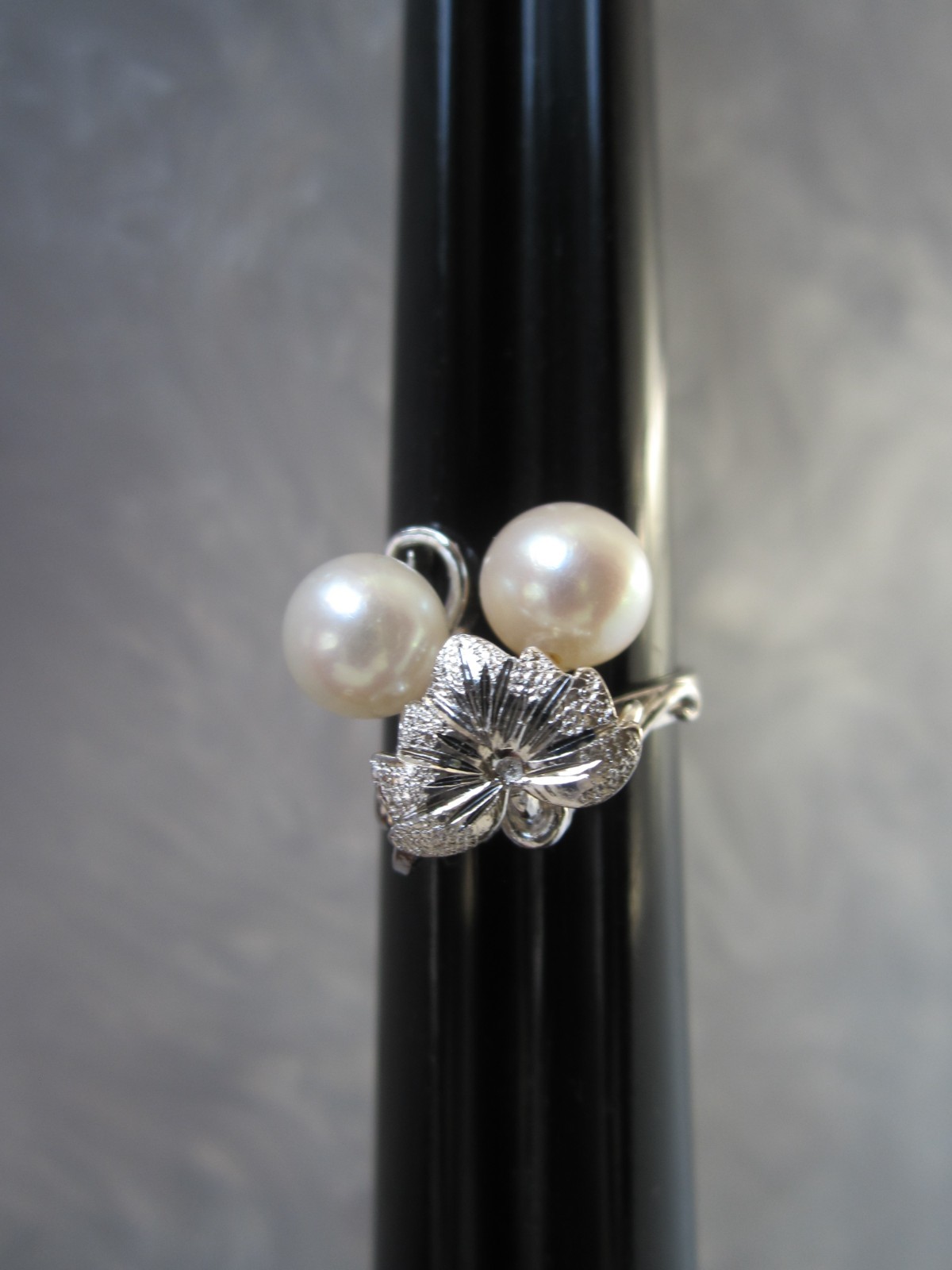 VINTAGE ORIGINAL MIKIMOTO AKOYA PEARL DIAMOND CUT SOLID STERLING SILVER RING
