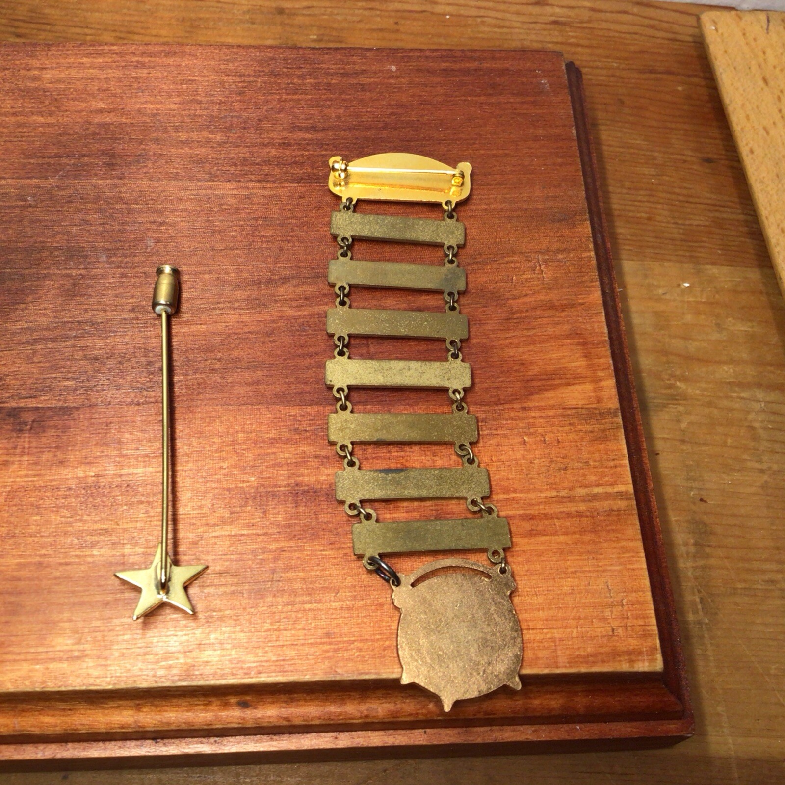 Vintage Gold Tone Pins Masonic Rainbow Girl Jewelry Merit Ribbon