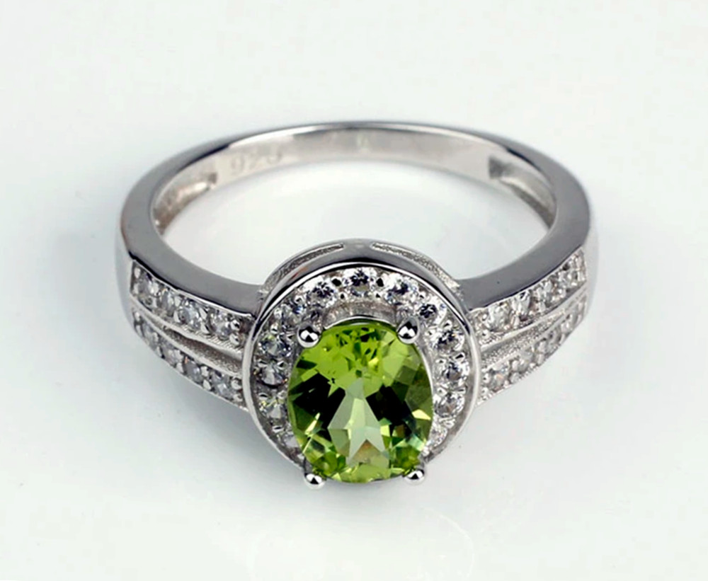 Natural Eye Clean Green Peridot Sterling Silver 925 Handmade Engagement Ring