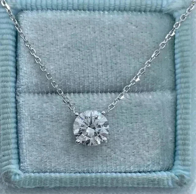 2Ct Round Lab Created Diamond Solitaire Pendant 14K White Gold Plated 18″ Chain