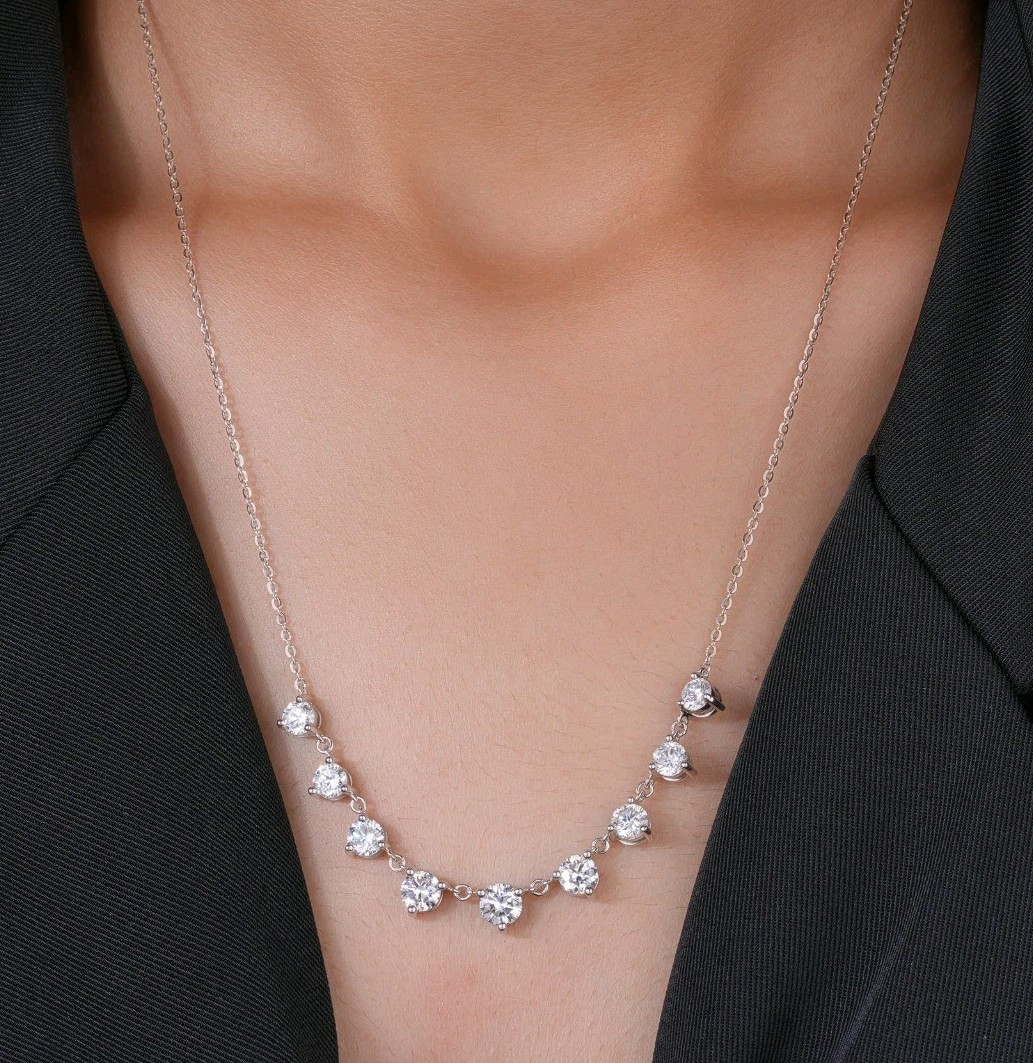 9 Ct Certified Treated Off White Diamond Solitaire Chain Necklace,925 Silver