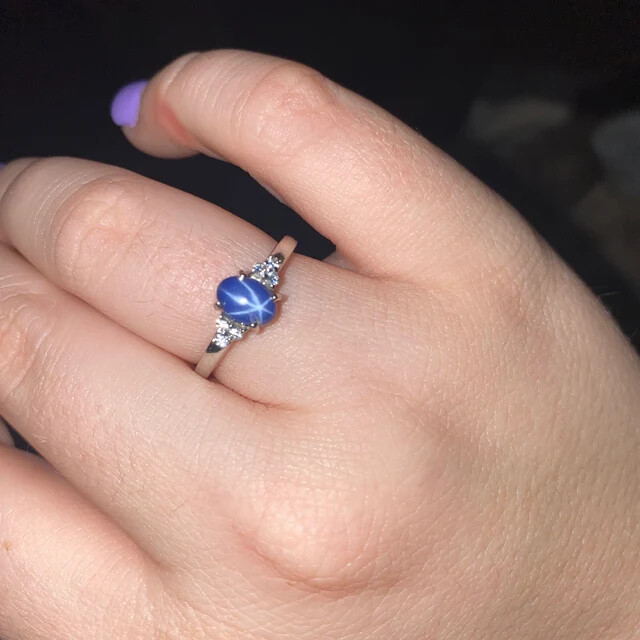 Blue Star Sapphire Ring, 925 Sterling Silver Ring, Lindy Star Sapphire Ring