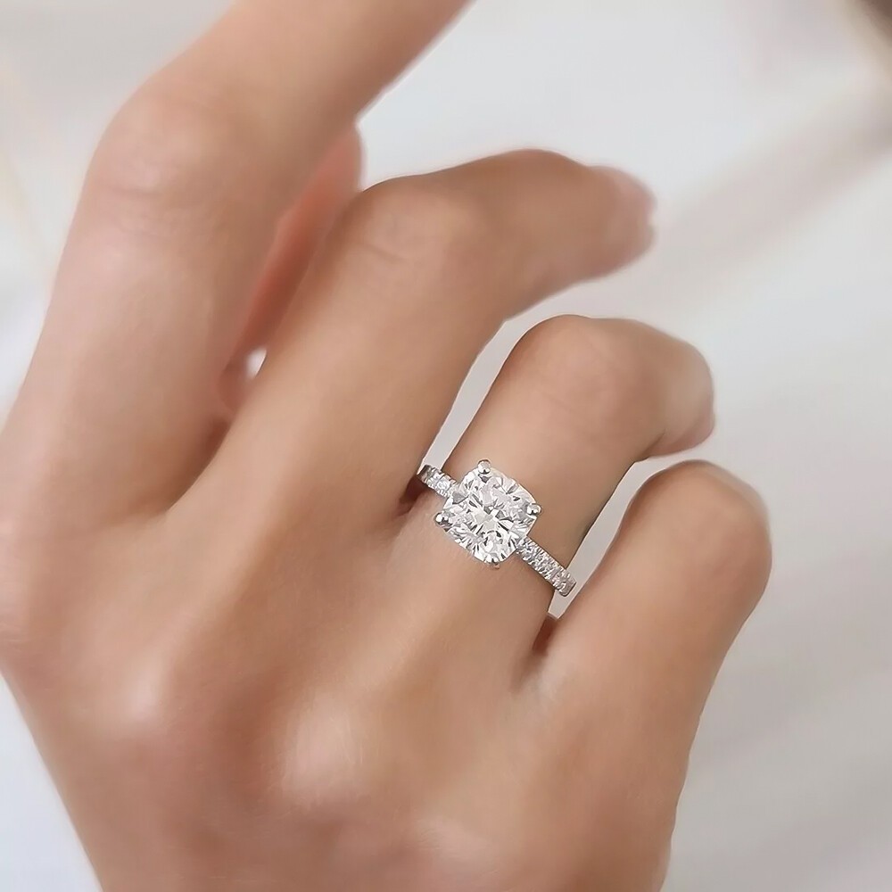 2.00 Ct Certified Cushion Cut White Diamond 925 Sterling Silver Solitaire Ring