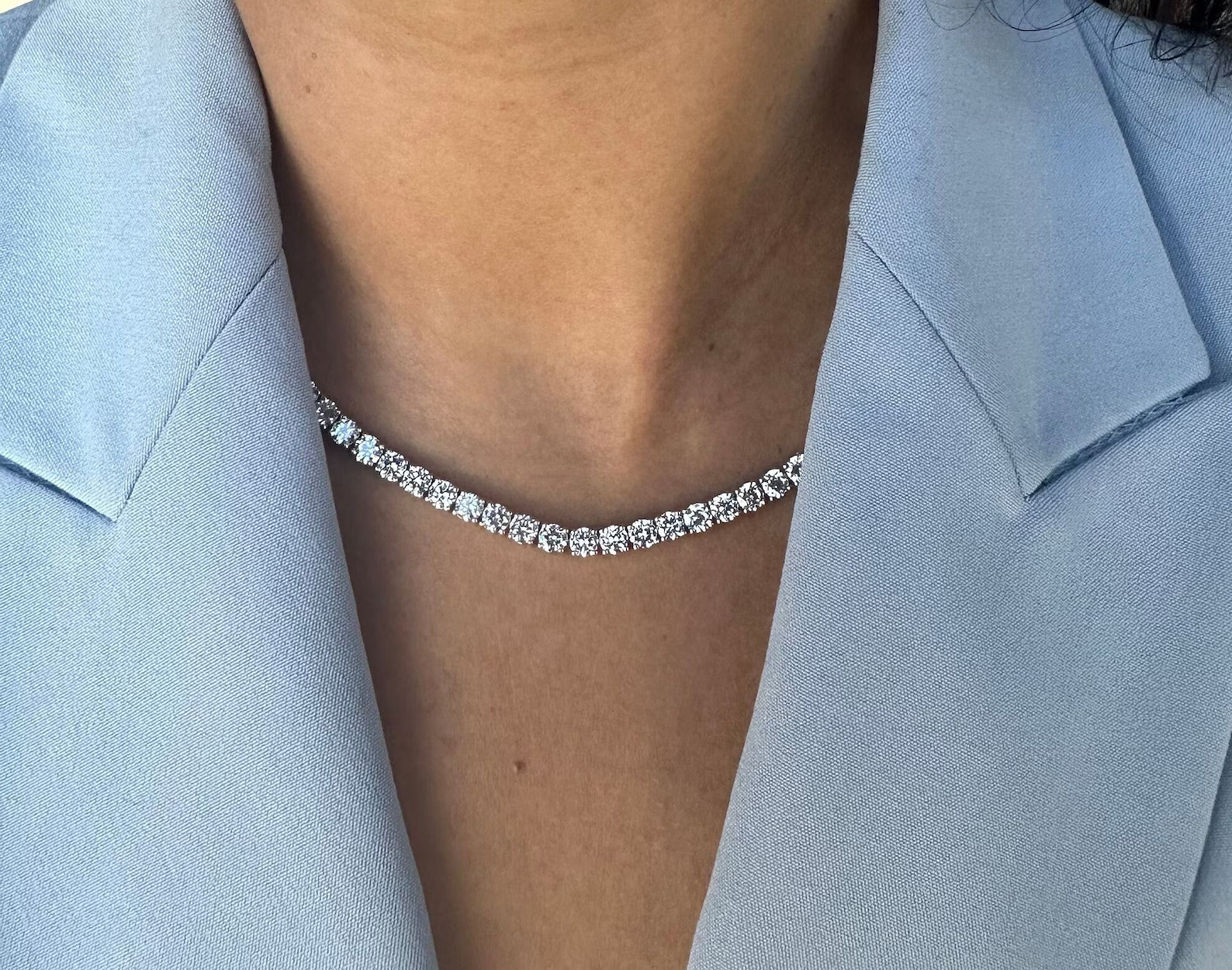 18 Carat Round Lab Grown Diamond Tennis Necklace 14K Yellow Gold D VS1 16 inch