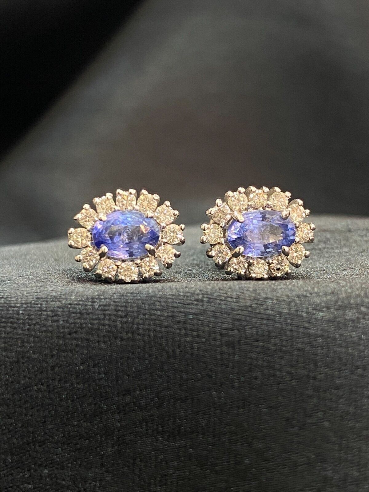 1.85 Cts Round Brilliant Cut Diamond Blue Sapphire Stud Earrings 14K White Gold
