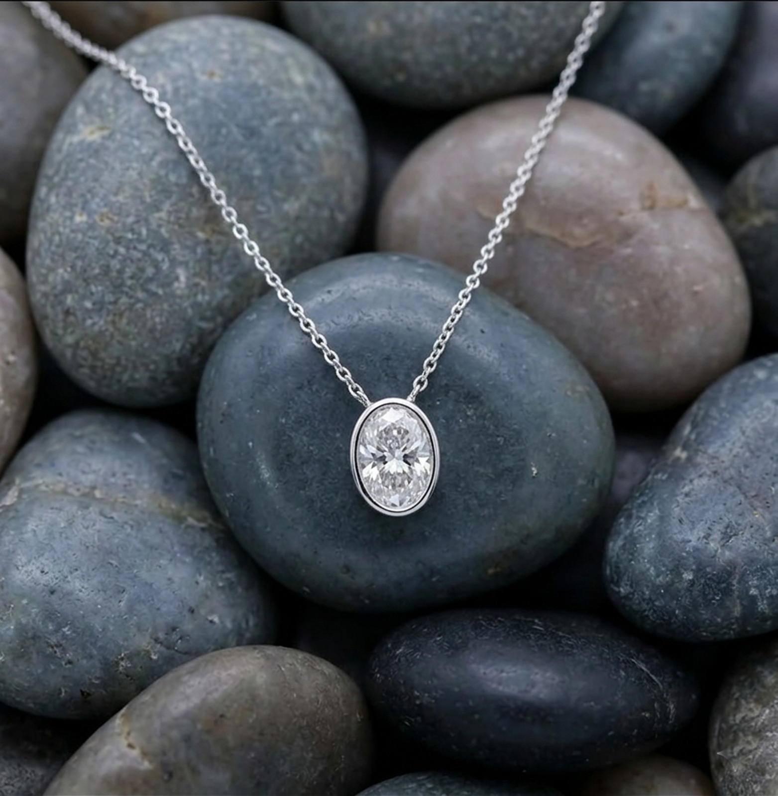 Bezel Set Oval Moissanite Stone 925 Silver Solitaire Minimalist Pendant Necklace