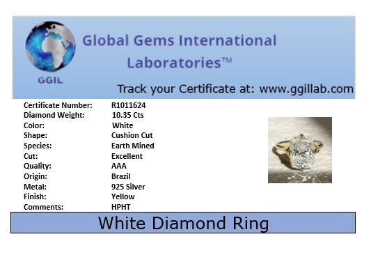 RARE 10.35 Ct Certified Cushion Cut White Diamond Solitaire Ring, Great sparkle!