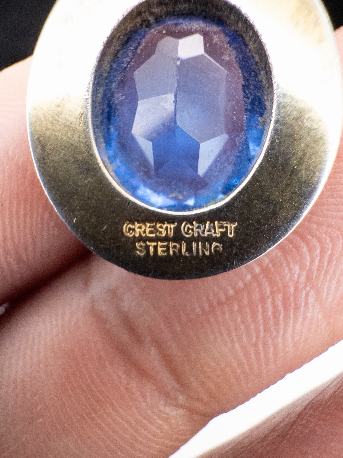 Vintage Sterling Silver Crest Craft United States Navy Pendant With Blue Crystal