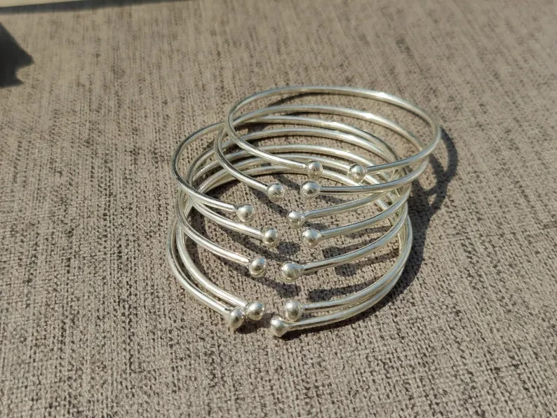 Thick West Indian Bangles, Set Of 7 Bangles Handmade 925 Silver Gift Bangle Si65