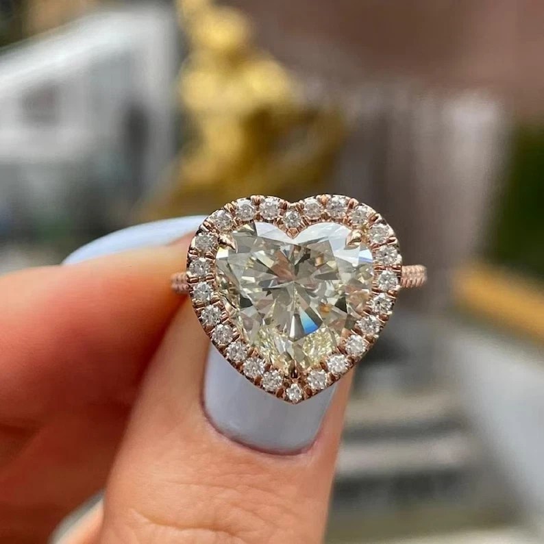 3.5 Ctw Heart Cut Created Diamond 14K Rose Gold Finish Halo Engagement Ring