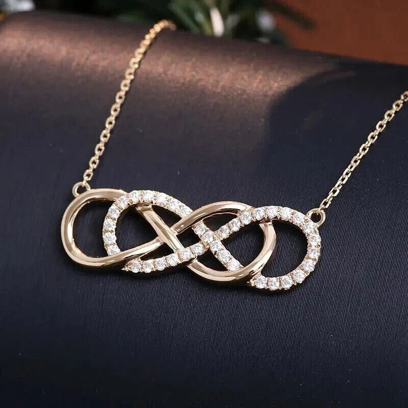 1 Ct Round Cut Natural Moissanite Double Infinity Pendant 14K Yellow Gold Plated