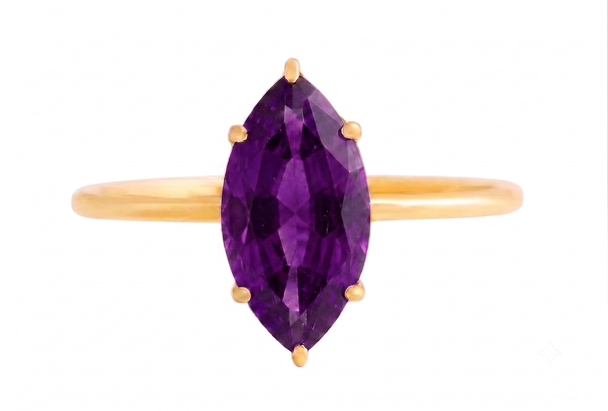 3.25 Carat Natural Marquise Amethyst Gemstone 925 Silver Handmade Ring For Her
