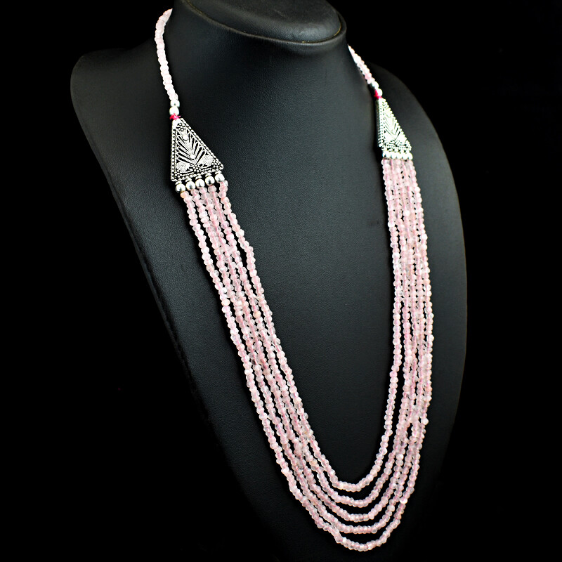 236.00 Cts Earth Mined Rose Quartz Round Shape Faceted Beads Necklace JK 18E283