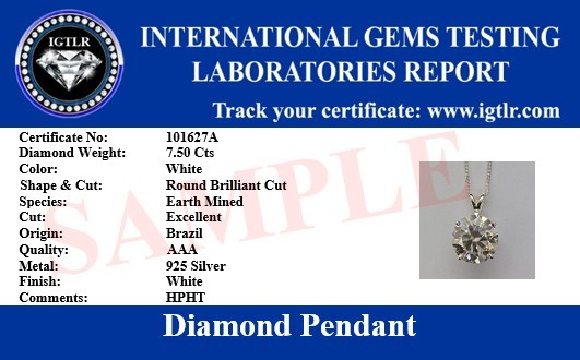 RARE 22.35 Ct Certified Treated White Diamond Solitaire Pendant, 925 Silver