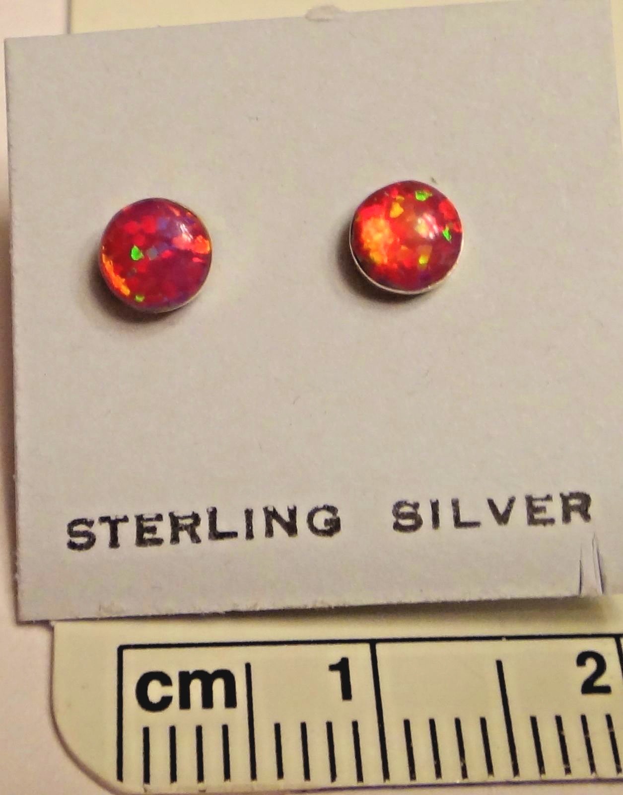 Sterling Silver TINY 4-5 mm Round Pink/Red Lab Opal Inlaid Stud Earrings