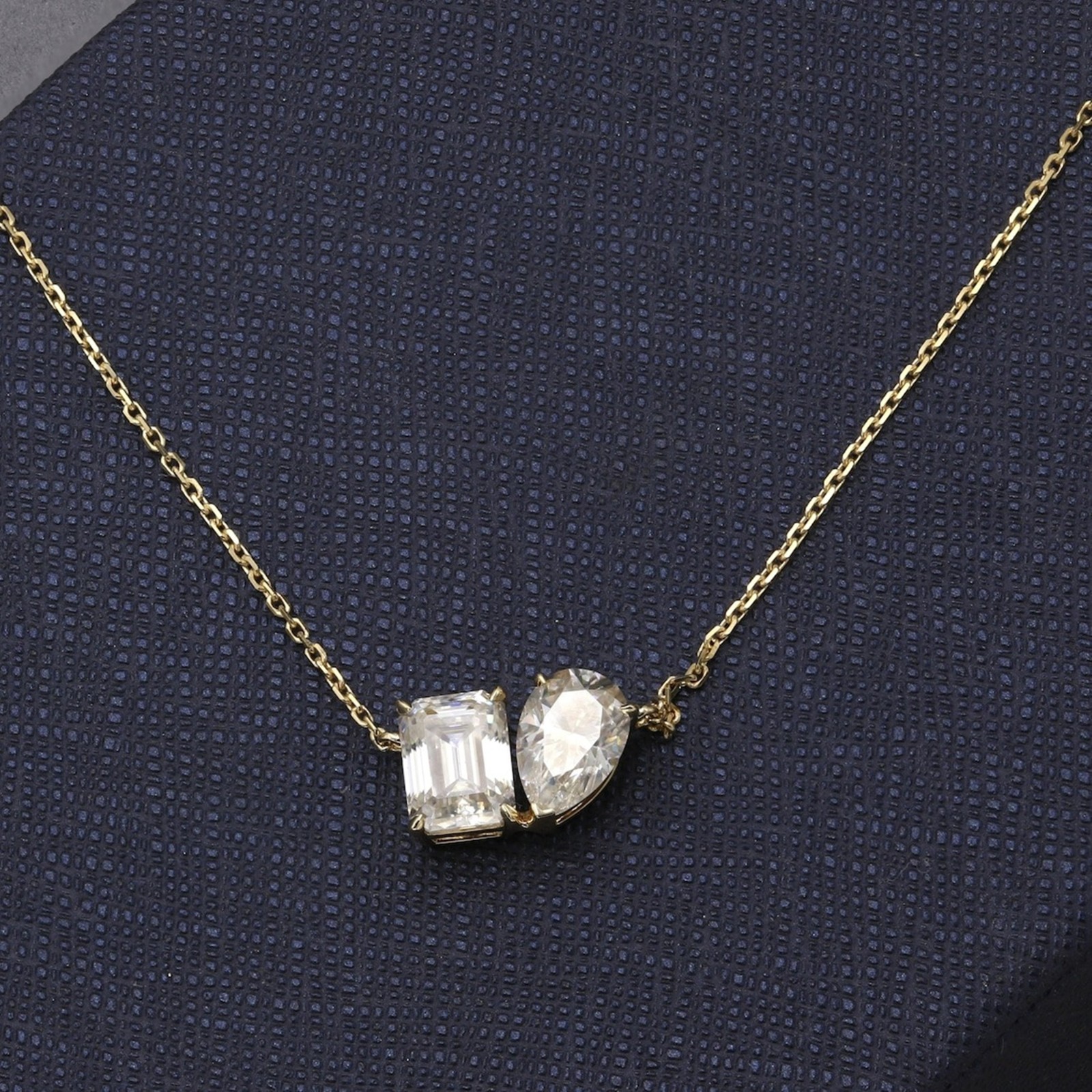 Emerald & Pear Moissanite Stone 925 Silver Toi Et Moi Two Stone Pendant Necklace