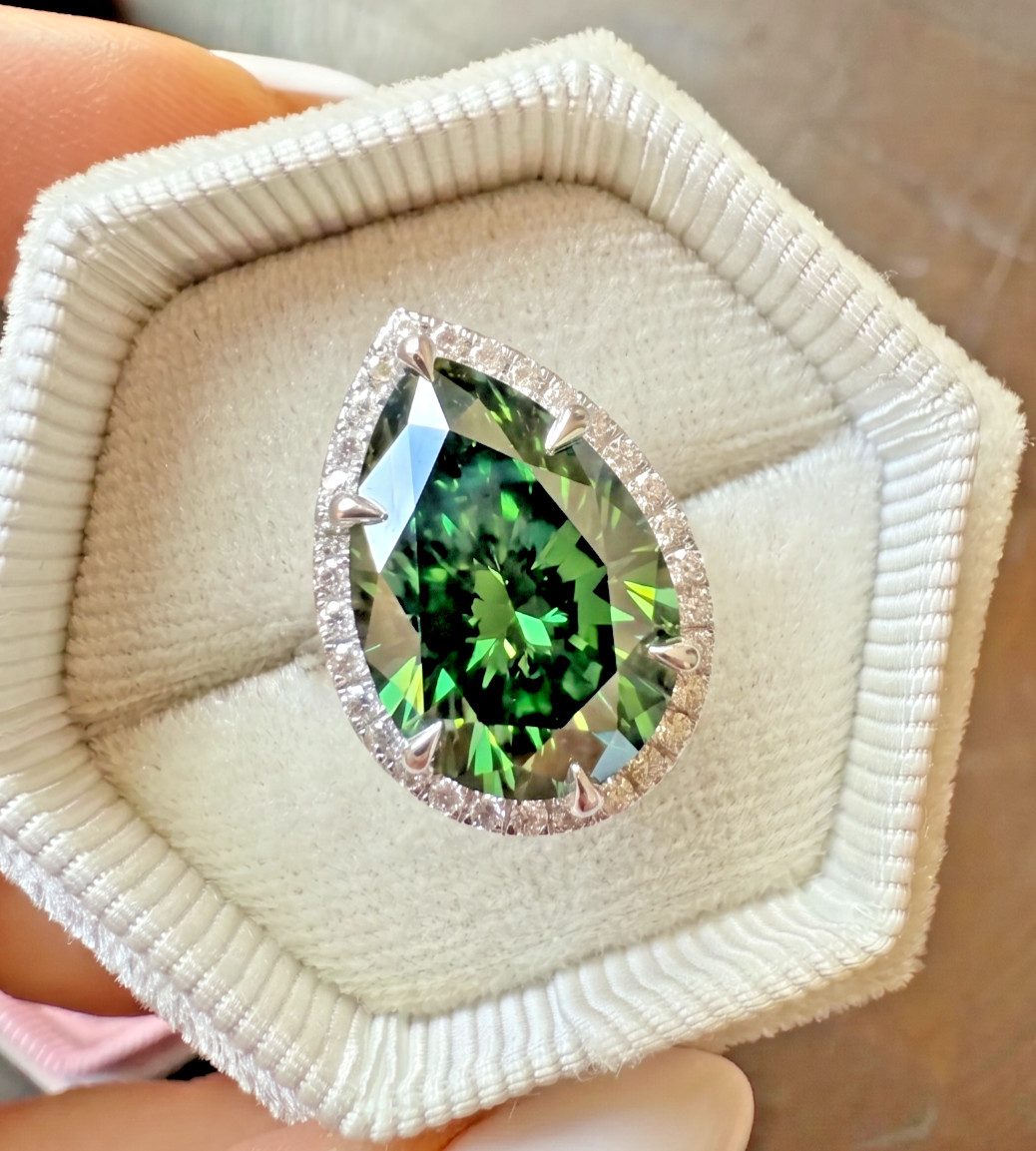 RARE 6.50 Ct Certified Deep Green Diamond Ring, Great Sparkle-FREE Diamond Studs