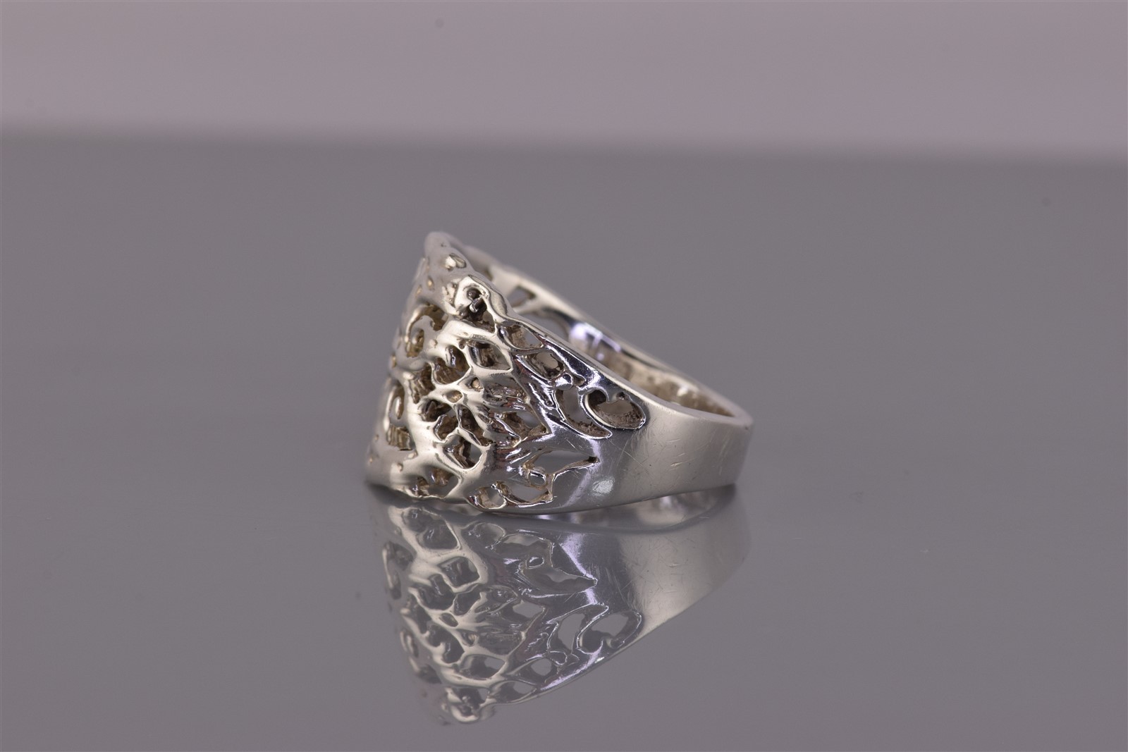 Sterling Silver 15mm Openwork Swirl Scrolling Solid Tapered Band Ring 925 Sz: 9