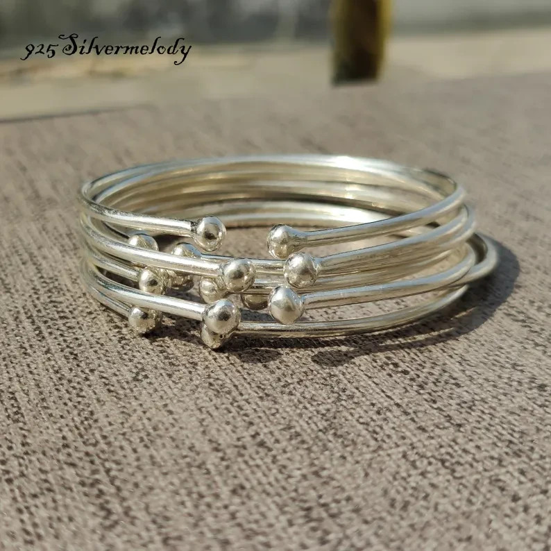 Thick West Indian Bangles, Set Of 7 Bangles Handmade 925 Silver Gift Bangle Si65