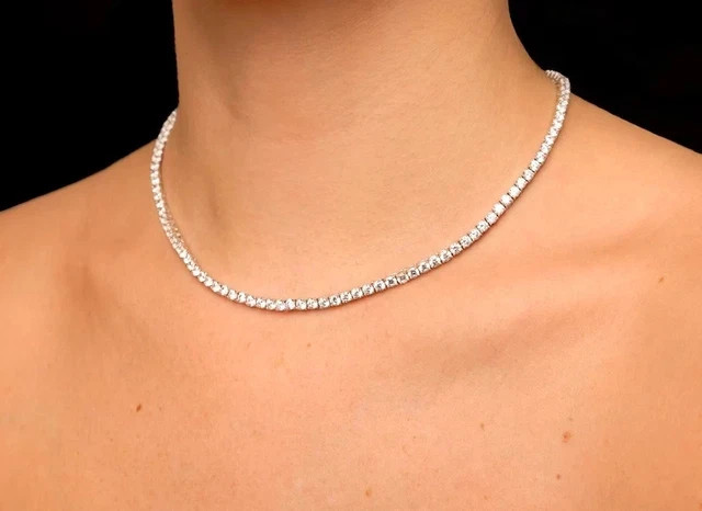 20Ct Round Cut 3MM Lab-Created Diamond Tennis Necklace 14K White Gold Plated 18″