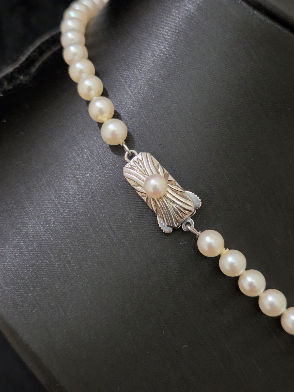 Mikimoto Sterling Silver Fish Hook Clasp Knotted Pearl Necklace