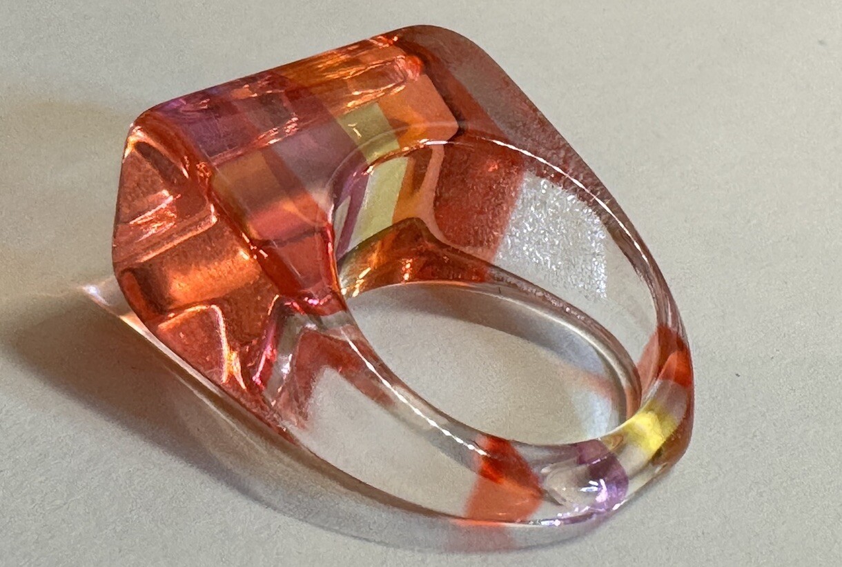 Vintage Lucite Brilliant Color Pink, Coral , Yellow, Red Ring Size 8.5