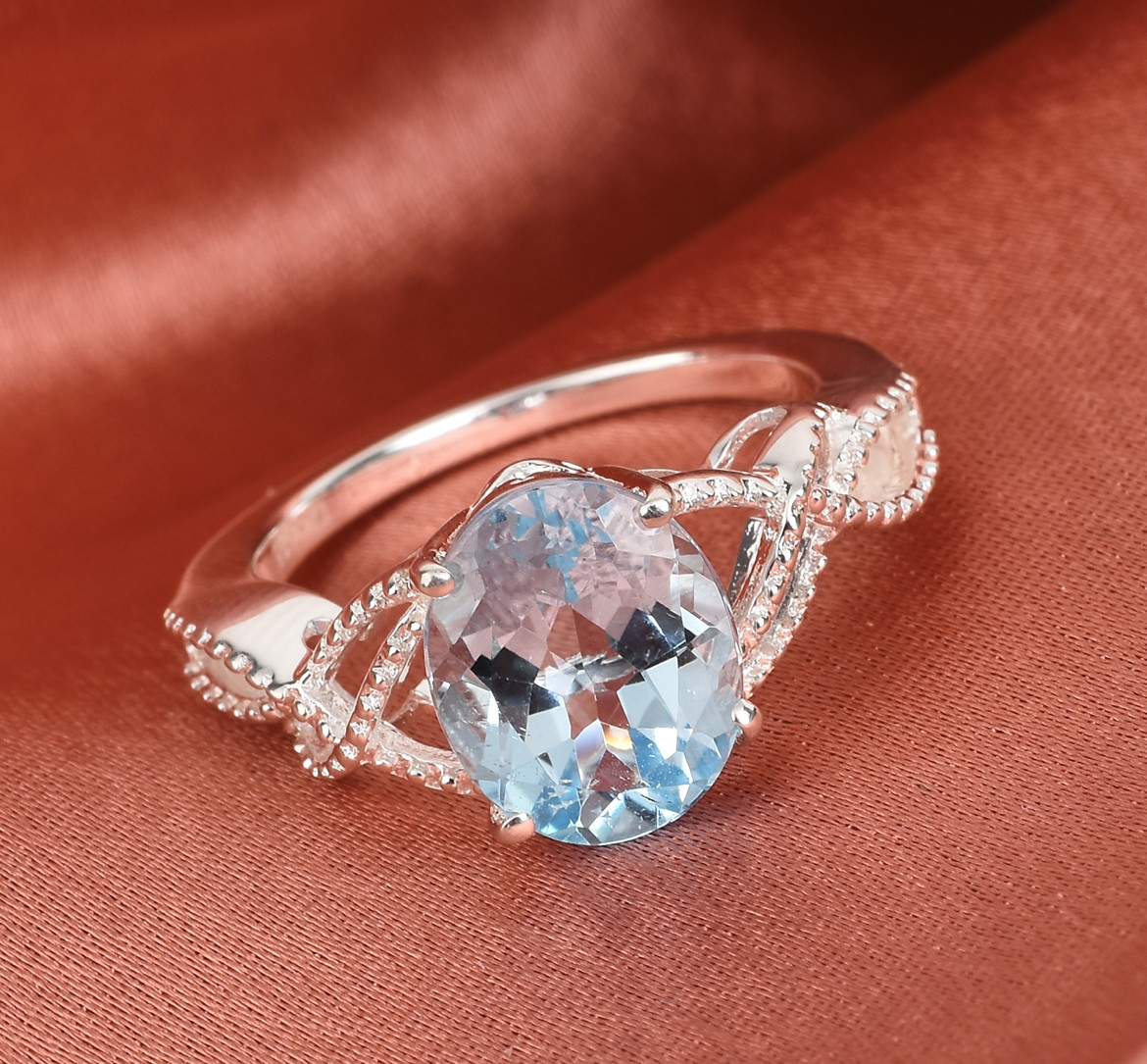 Sky Blue Topaz Solitaire Ring (8) Sterling Silver Oval 3 ctw Braid Band Sparkle