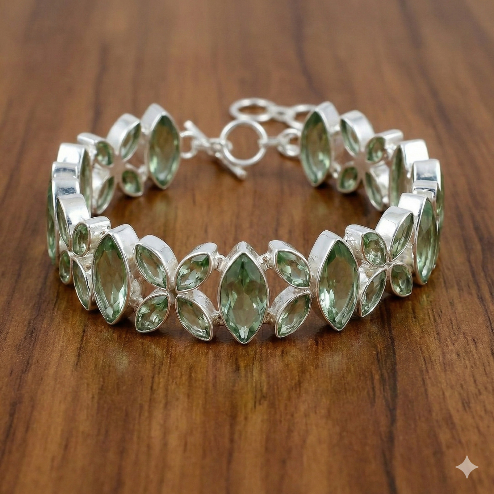 Green Amethyst Gemstone Handmade 925 Sterling Silver Jewelry Chain Bracelet