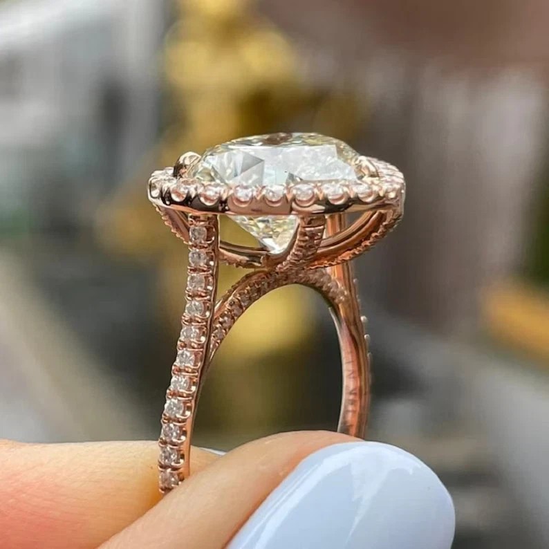 3.5 Ctw Heart Cut Created Diamond 14K Rose Gold Finish Halo Engagement Ring