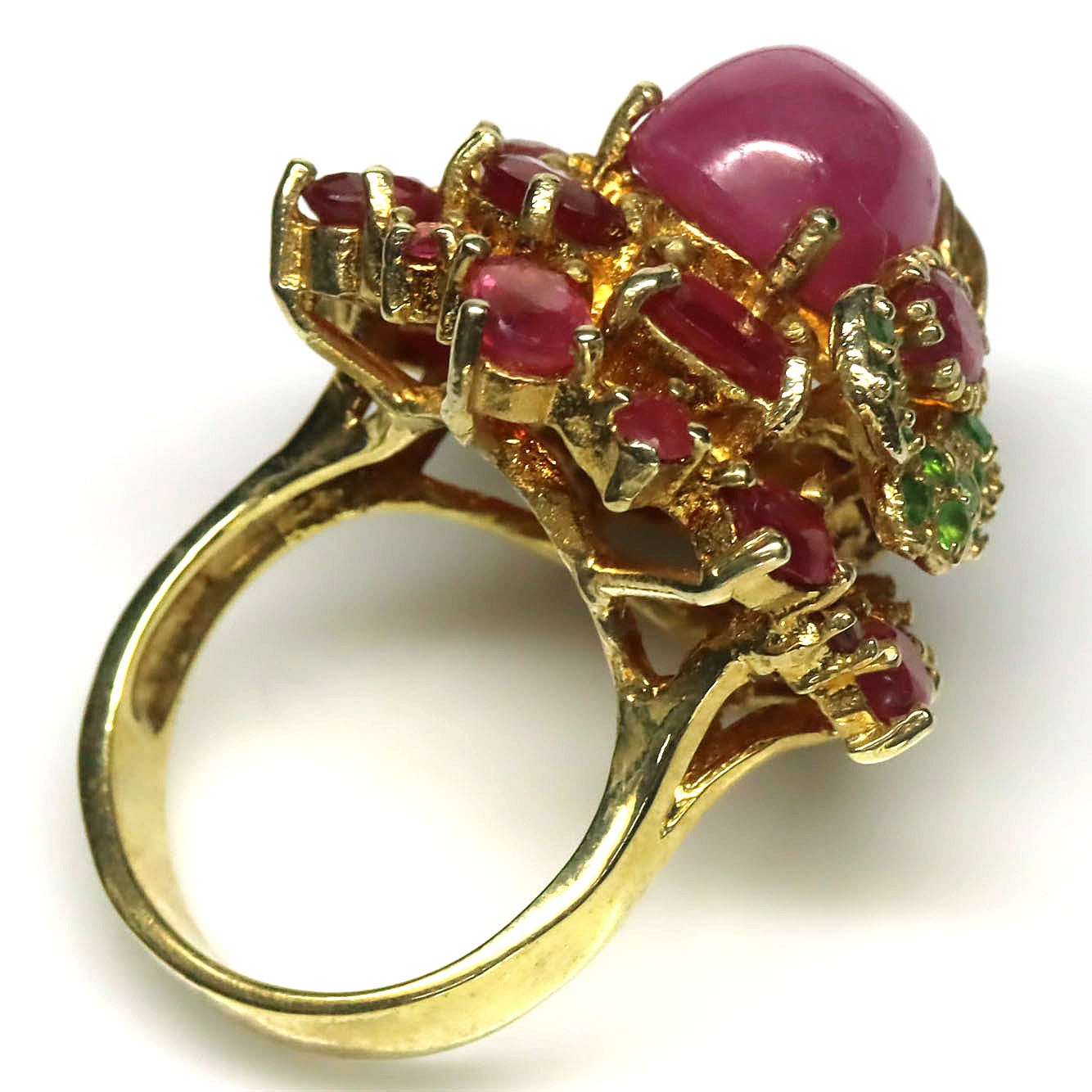 925 Sterling Silver Pink Red Ruby & Tsavorite Jewelry Ring Size 7.75
