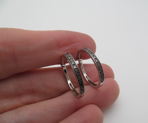 925 Sterling Silver Oxidized Black Micro Bead 2.25mm Wide Hoop Earrings .75 In