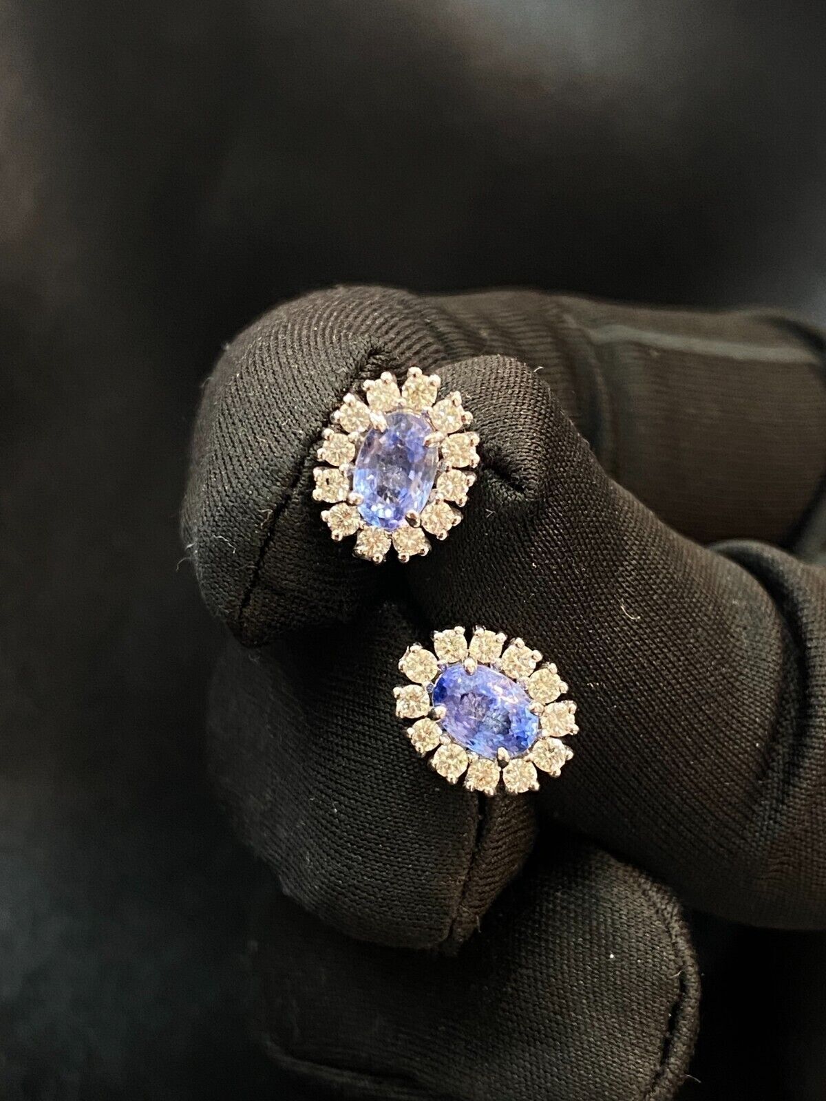 1.85 Cts Round Brilliant Cut Diamond Blue Sapphire Stud Earrings 14K White Gold