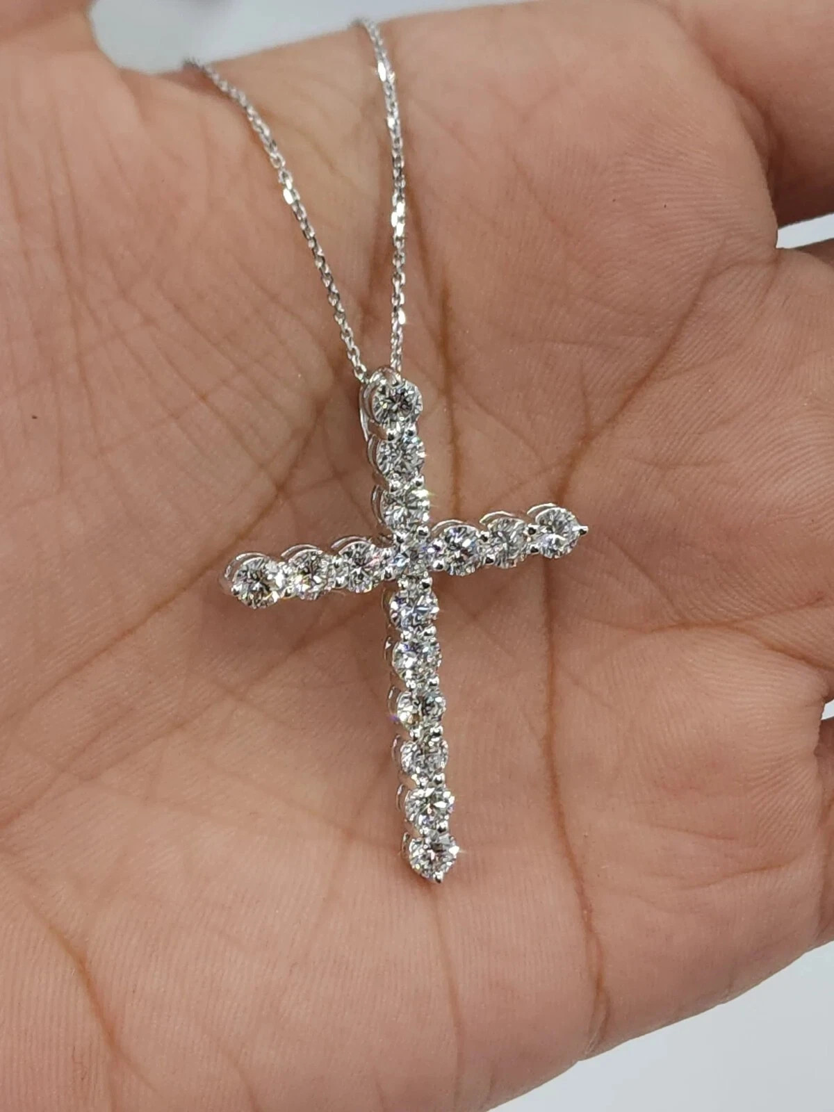 Certified 4Ct Moissanite Cross Pendant 14K White Gold Plated Excellent Round Cut