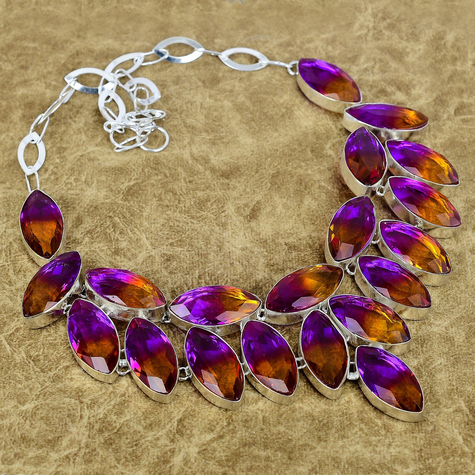 Natural Ametrine Gemstone Necklace 925 Sterling Silver Handmade Marquise Jewelry
