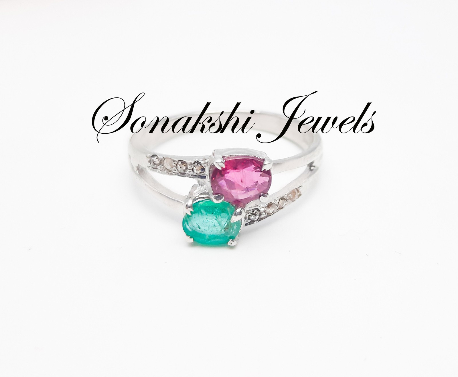 Emerald Ruby 925 Sterling Silver Ring – Handmade Diamond Jewelry Ring